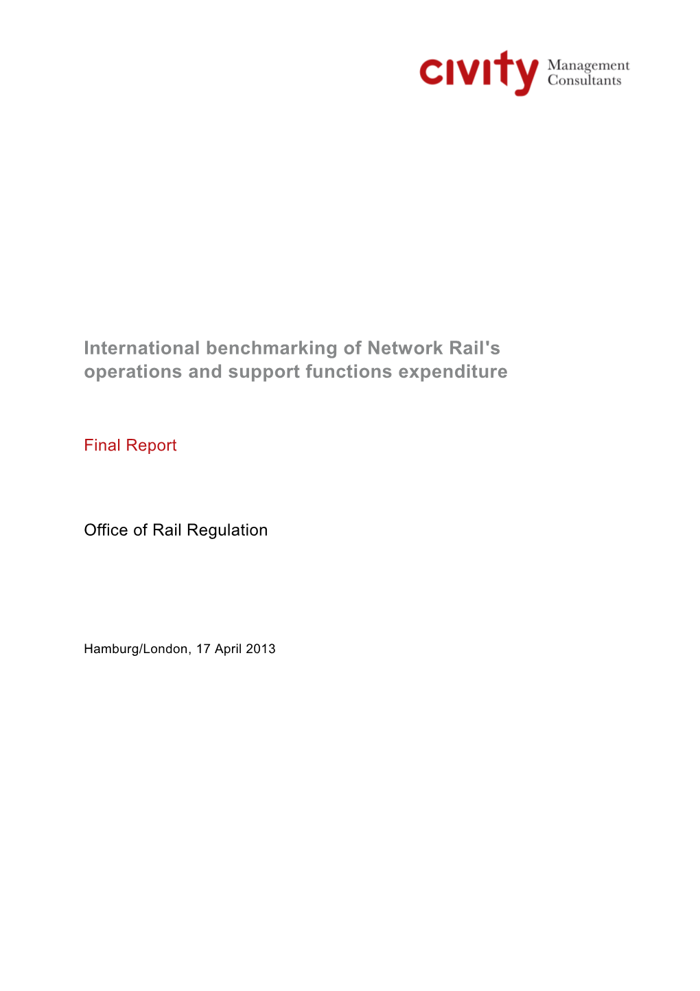 International Benchmarking of Network Rail's Operations and Support Functions Expenditure