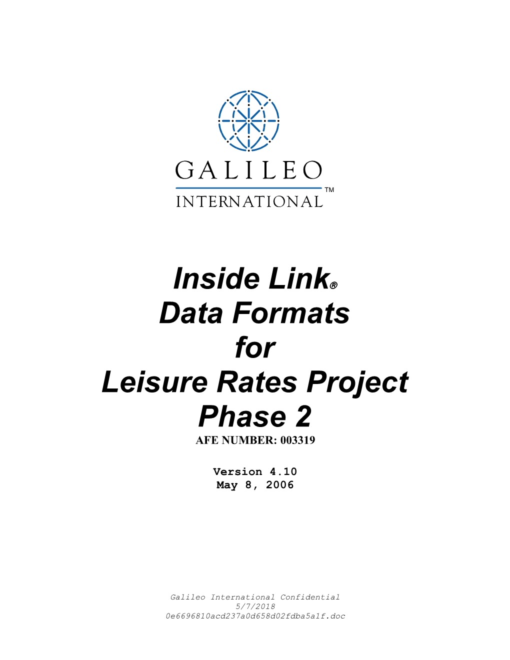 Data Format - Sell for Leisure Rates Phase 2 Ver 4.10