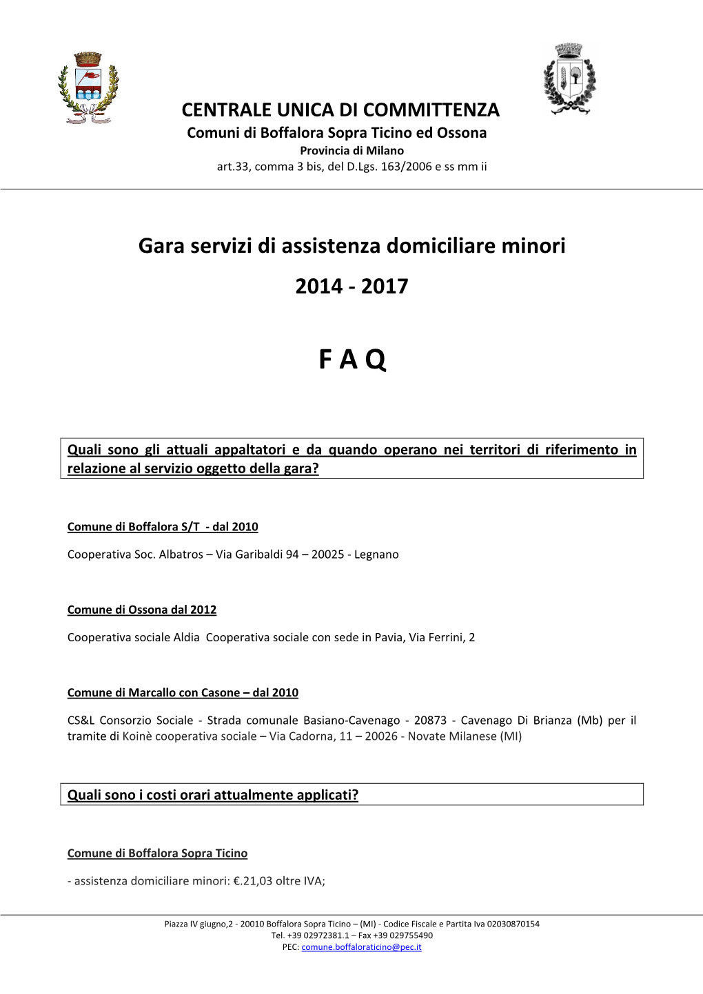 FAQ Gara Servizi ADM 2014 2017