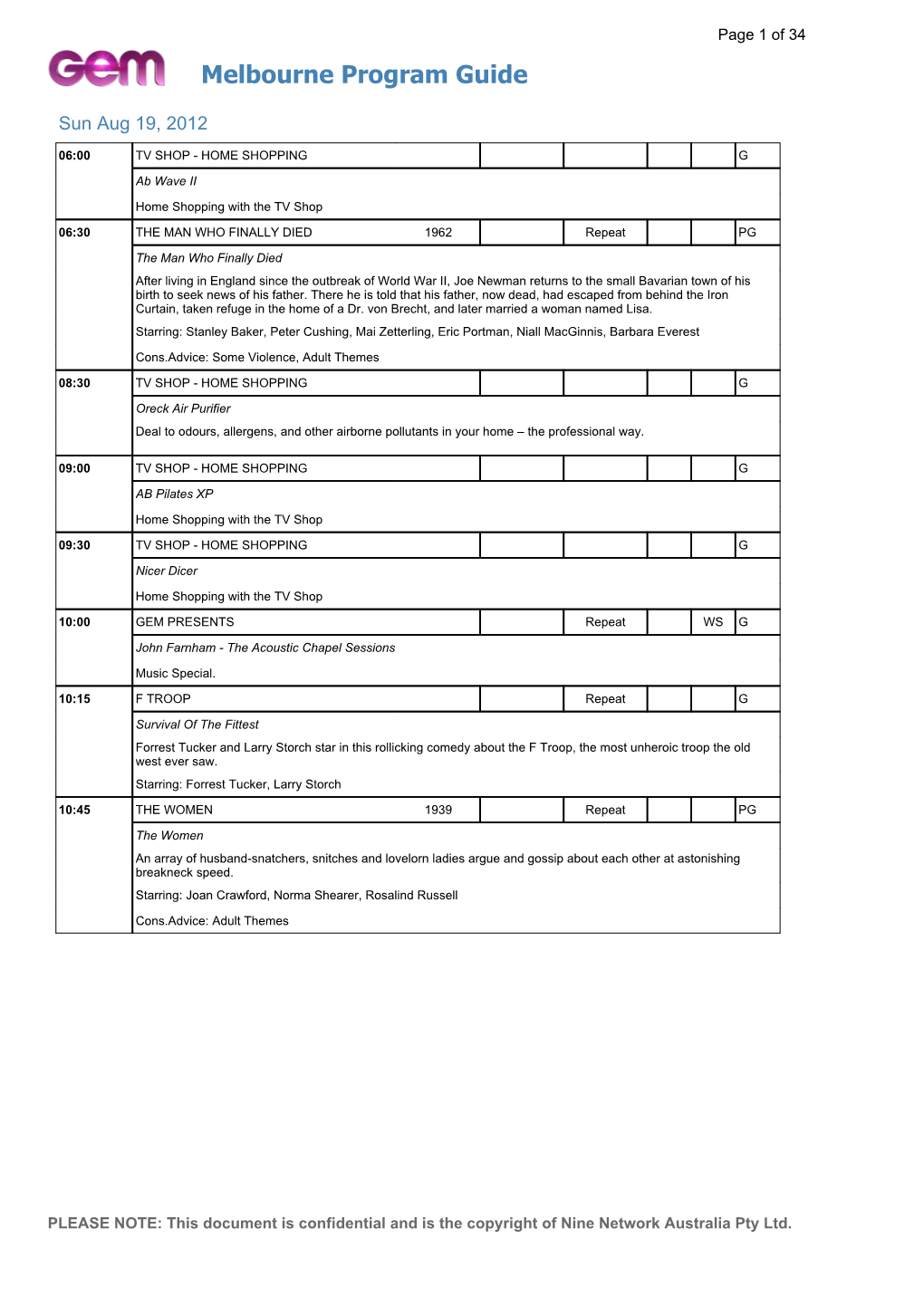 Melbourne Program Guide