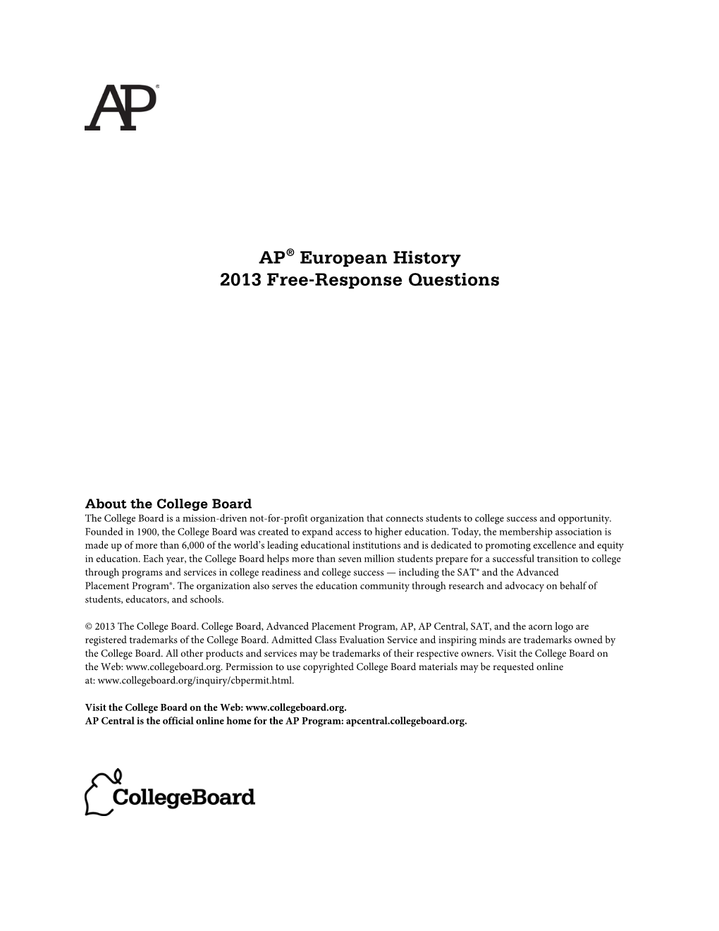 AP® European History 2013 Free-Response Questions