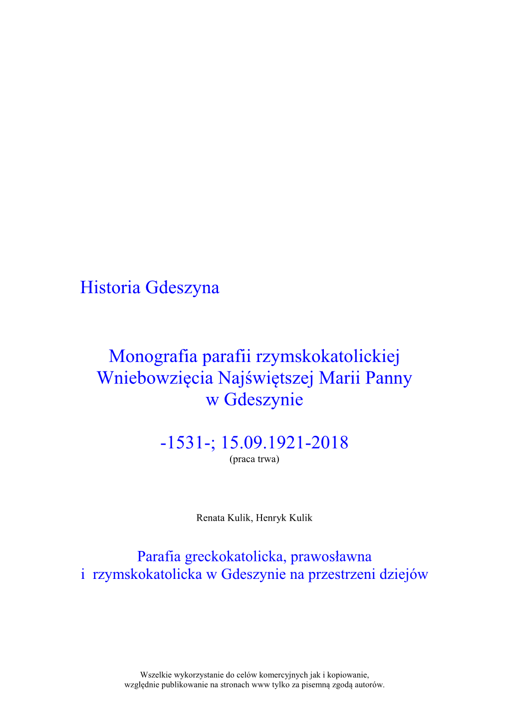 Monografia Rzymskokatolickiej Parafii W Gdeszynie