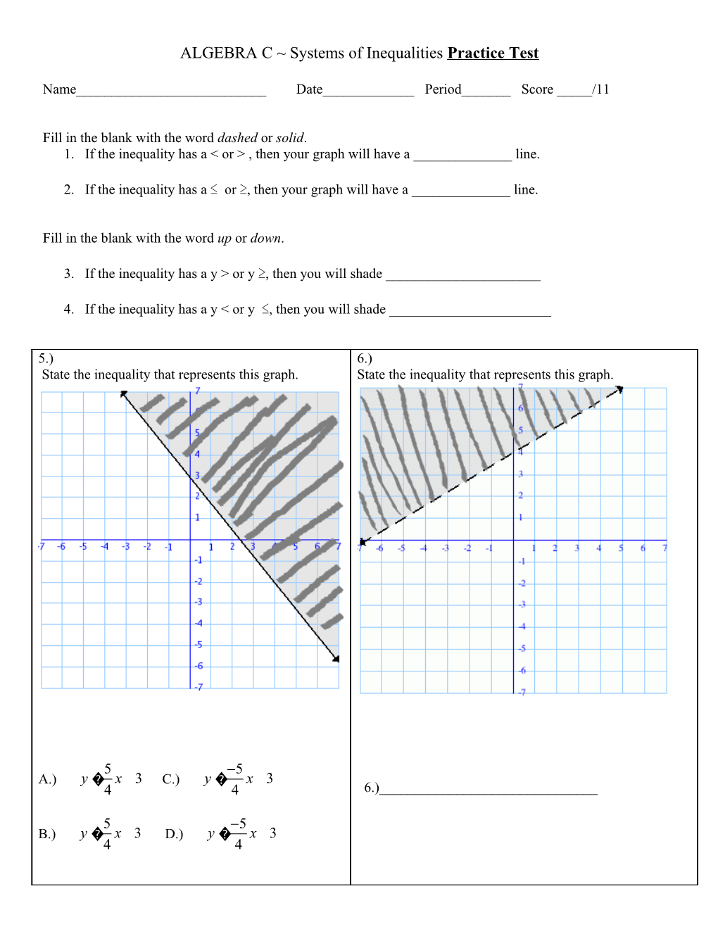 Systems Of Two Linear Inequalities Worksheet