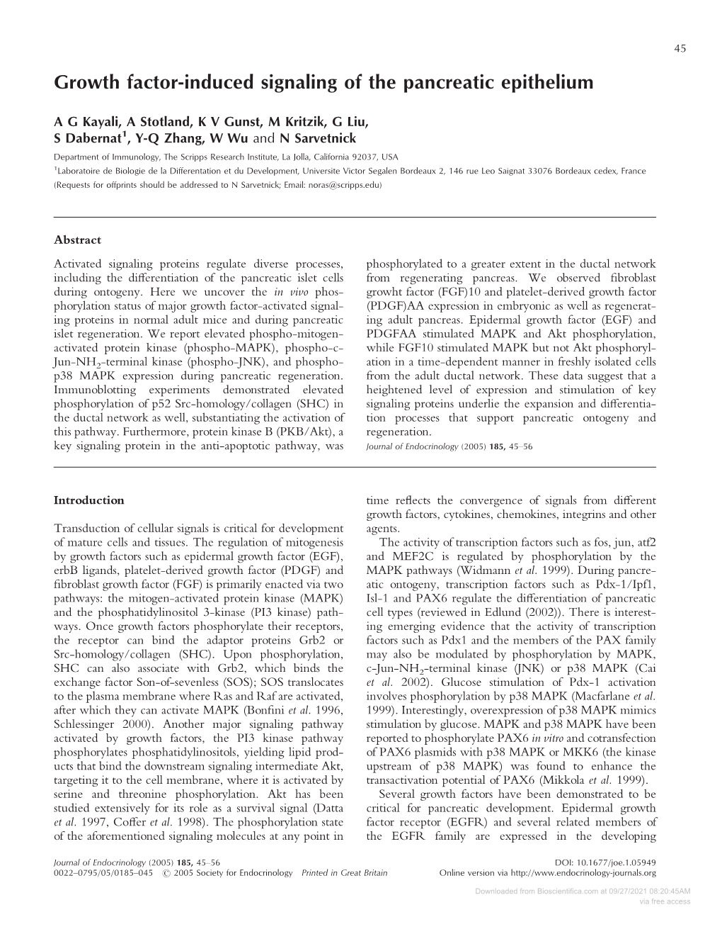 Growth Factor-Induced Signaling of the Pancreatic Epithelium