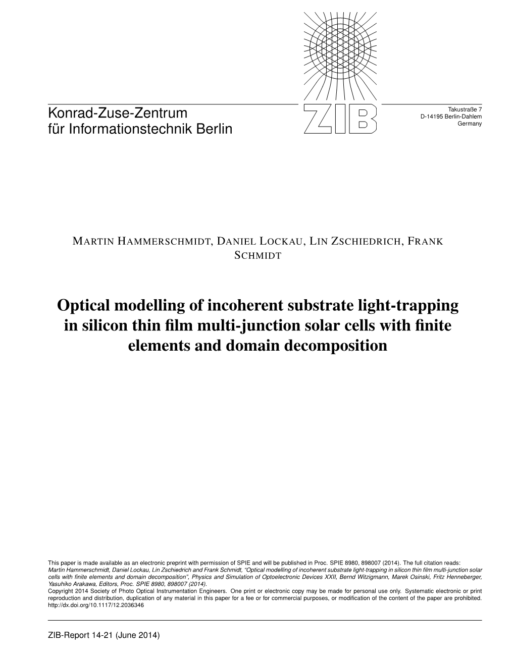 Optical Modelling of Incoherent Substrate Light-Trapping in Silicon Thin ﬁlm Multi-Junction Solar Cells with ﬁnite Elements and Domain Decomposition