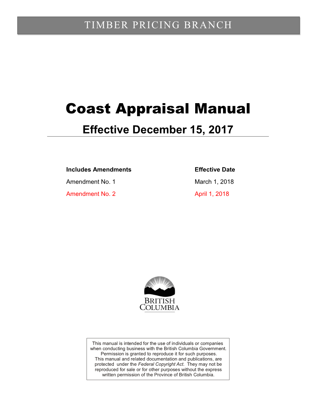 Coast Appraisal Manual Effective December 15, 2017