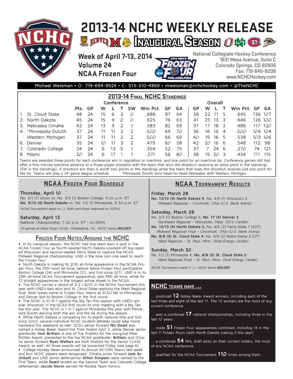 2013-14 Nchc Weekly Release