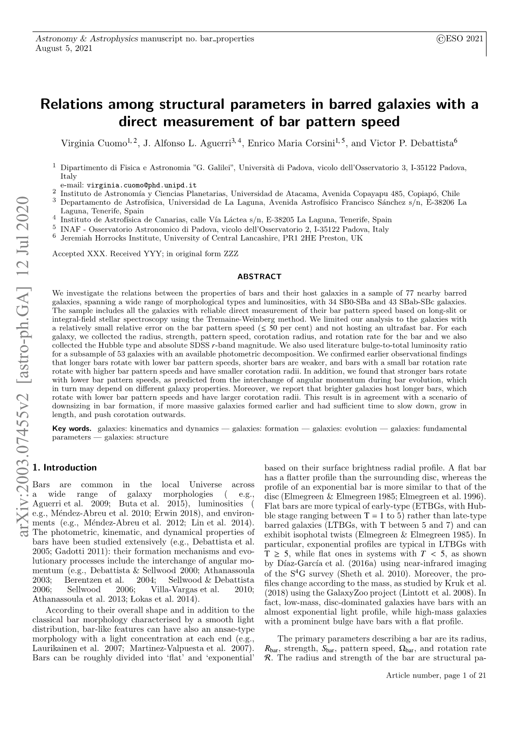 Arxiv:2003.07455V2 [Astro-Ph.GA] 12 Jul 2020 Ascnb Ogl Iie No‘A’Ad‘Exponential’ and ‘ﬂat’ Into 2007)