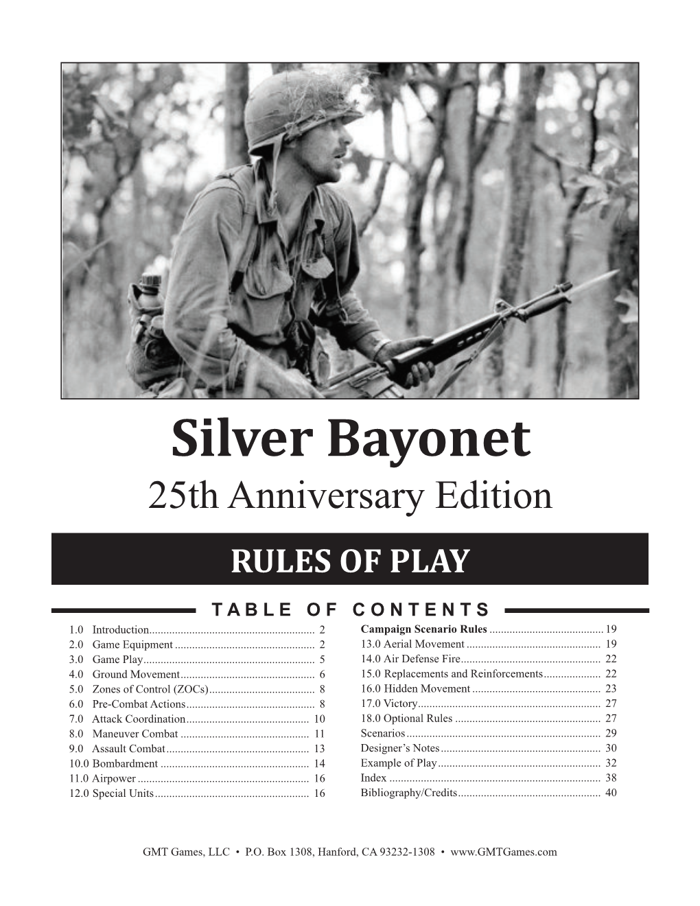 Silver Bayonet 25Th Anniversary Edition RULES of PLAY