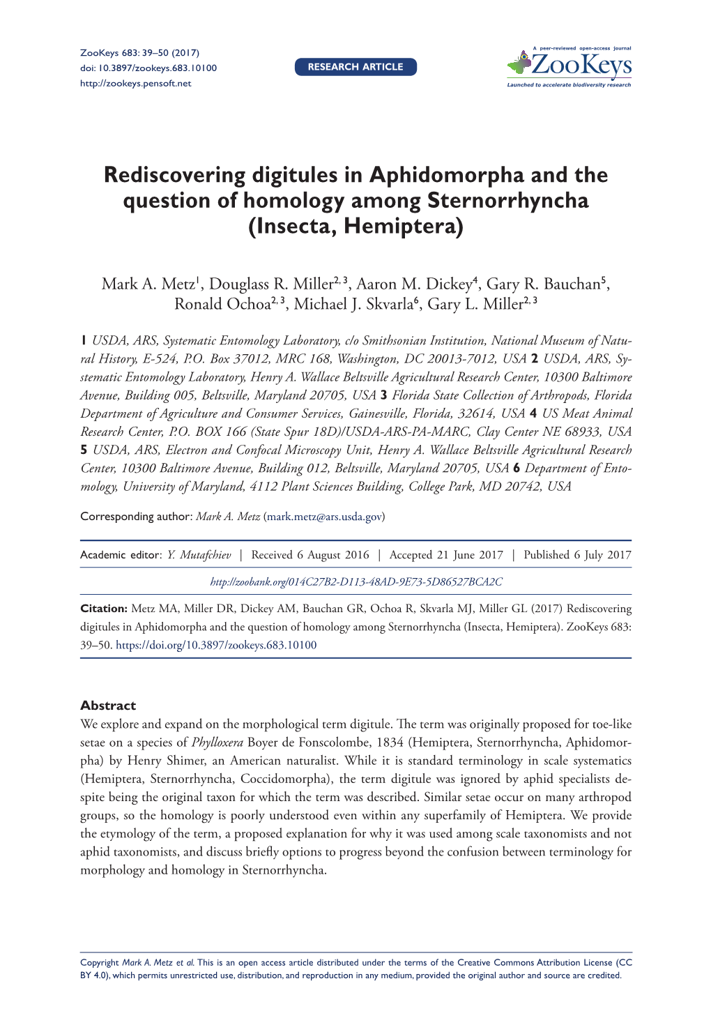 Rediscovering Digitules in Aphidomorpha and the Question of Homology Among Sternorrhyncha (Insecta, Hemiptera)