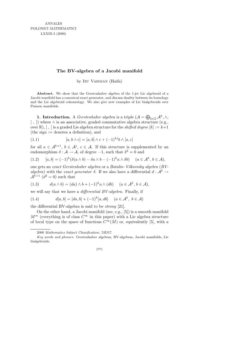 The BV-Algebra of a Jacobi Manifold