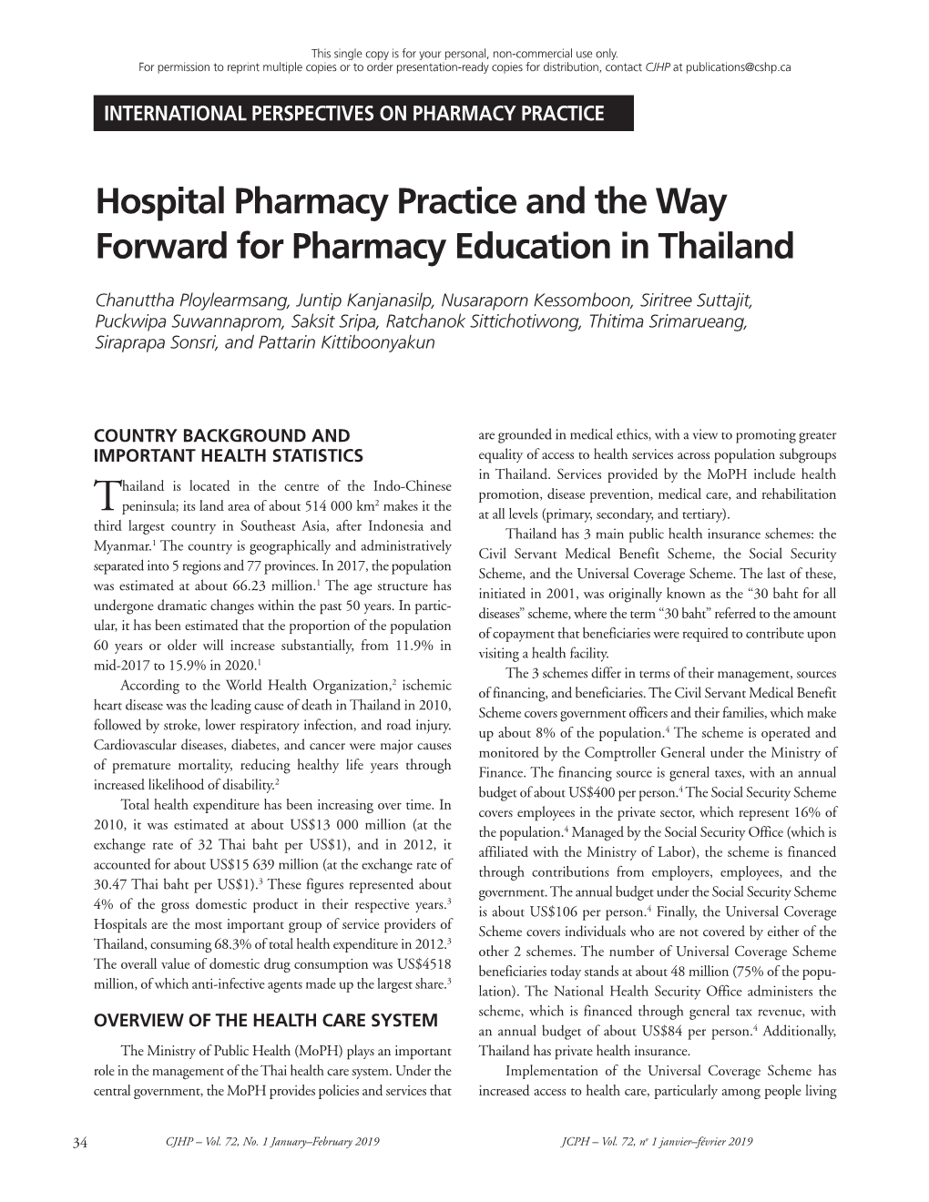 Hospital Pharmacy Practice and the Way Forward for Pharmacy Education in Thailand