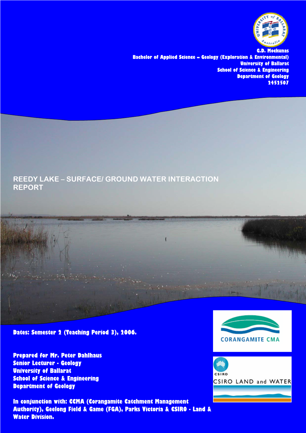 Reedy Lake – Surface/ Ground Water Interaction Report