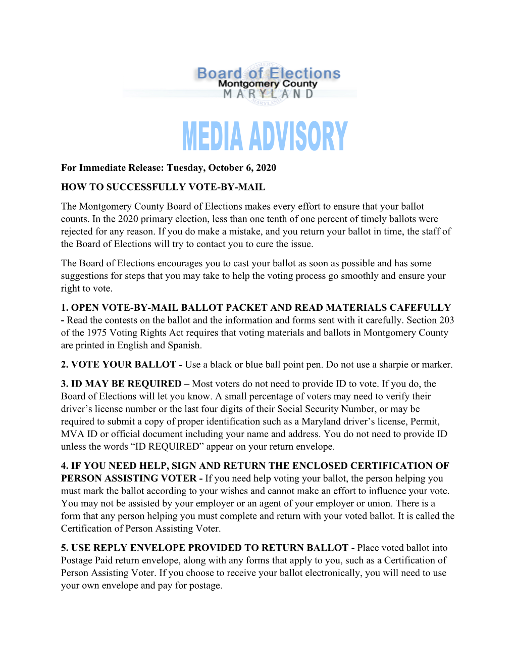 For Immediate Release: Tuesday, October 6, 2020 HOW TO