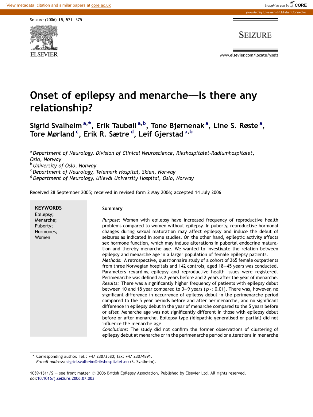 Onset of Epilepsy and Menarche–—Is There Any Relationship?