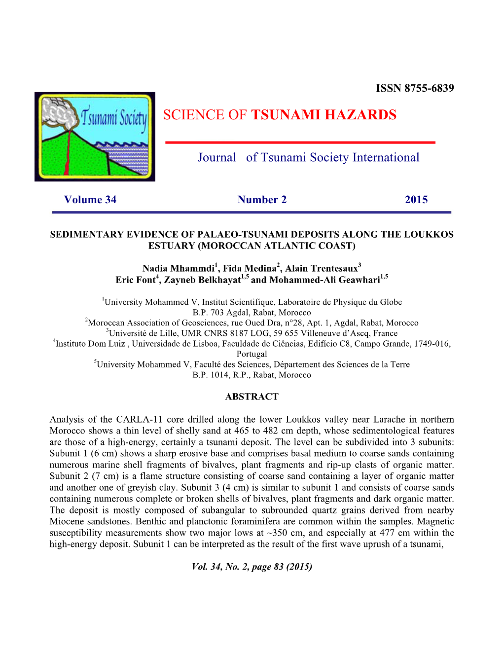 Sedimentary Evidence of Palaeo-Tsunami Deposits Along the Loukkos Estuary (Moroccan Atlantic Coast)