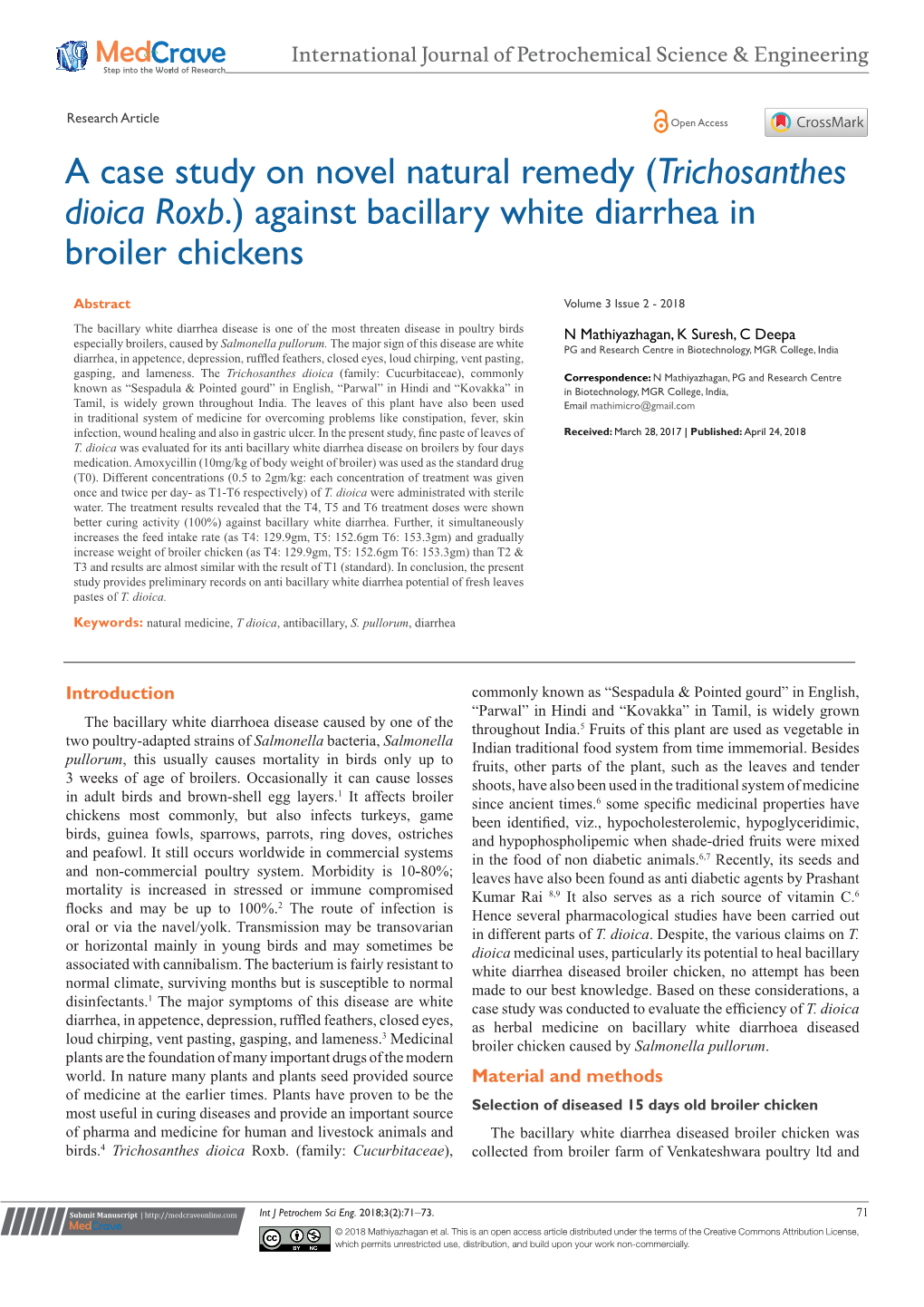 Trichosanthes Dioica Roxb.) Against Bacillary White Diarrhea in Broiler Chickens