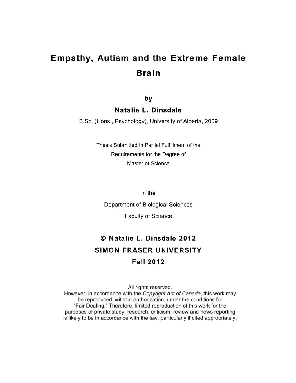 Empathy, Autism and the Extreme Female Brain
