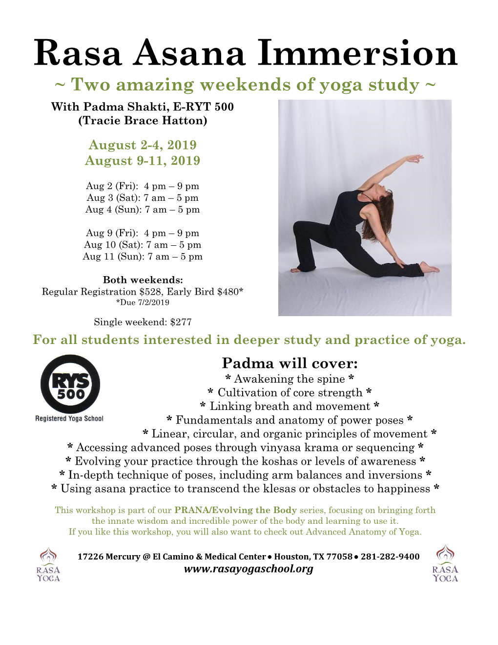 Rasa Asana Immersion ~ Two Amazing Weekends of Yoga Study ~ with Padma Shakti, E-RYT 500 (Tracie Brace Hatton)