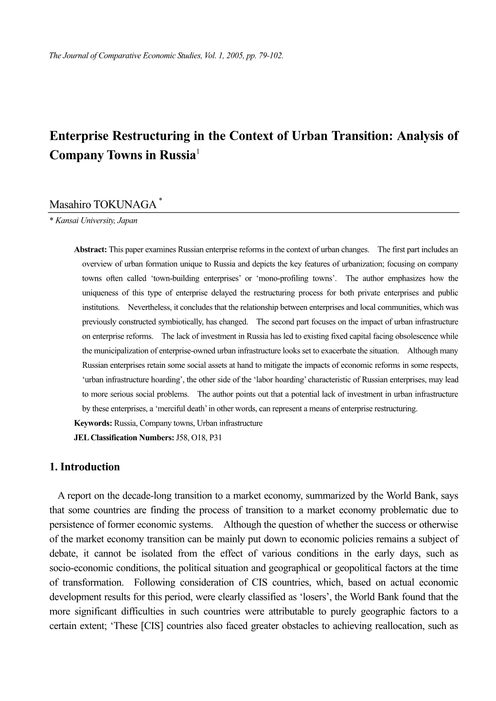 Enterprise Restructuring in the Context of Urban Transition 79