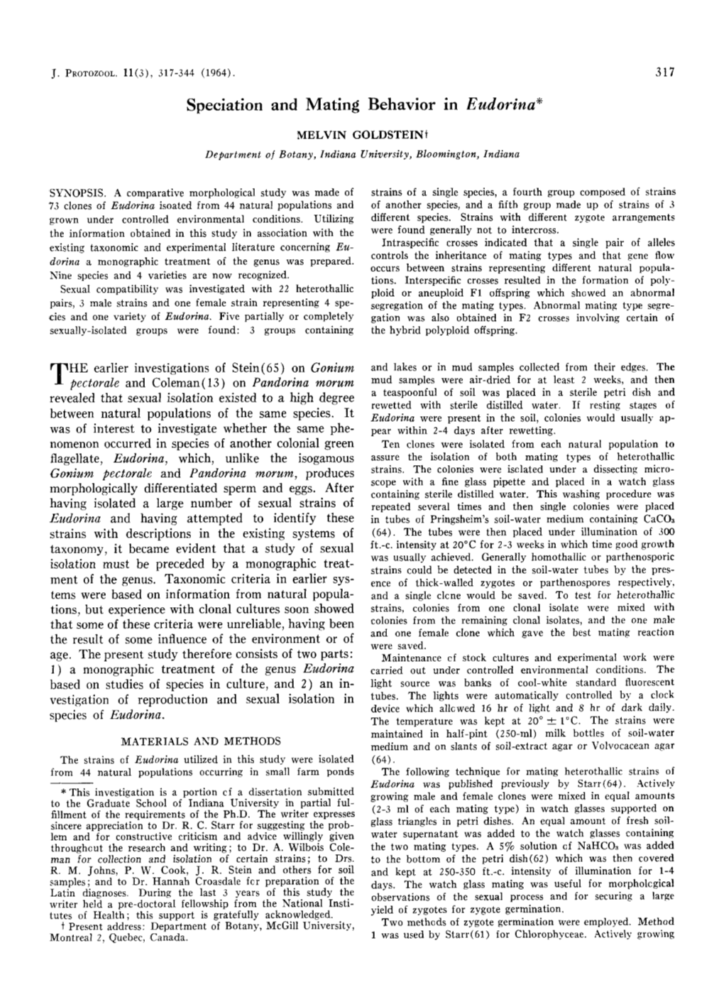 Speciation and Mating Behavior in Eudorina"