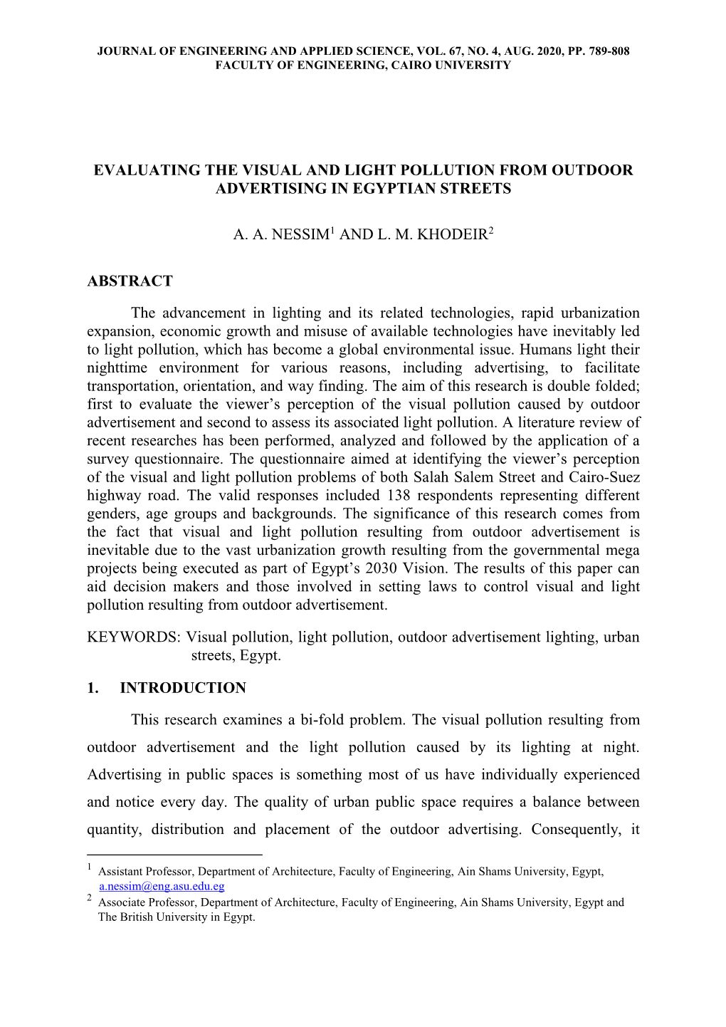 Evaluating the Visual and Light Pollution from Outdoor Advertising in Egyptian Streets