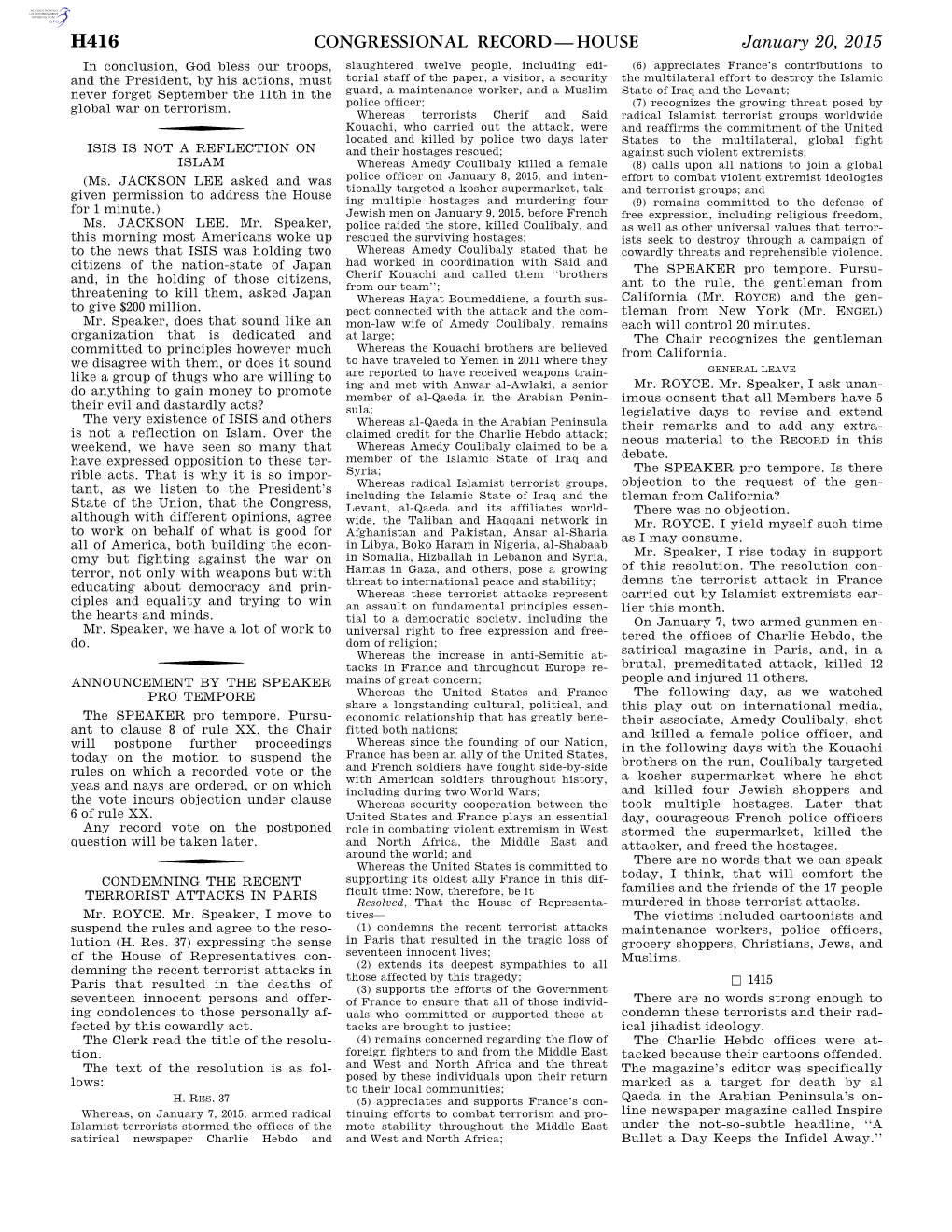 Congressional Record—House H416