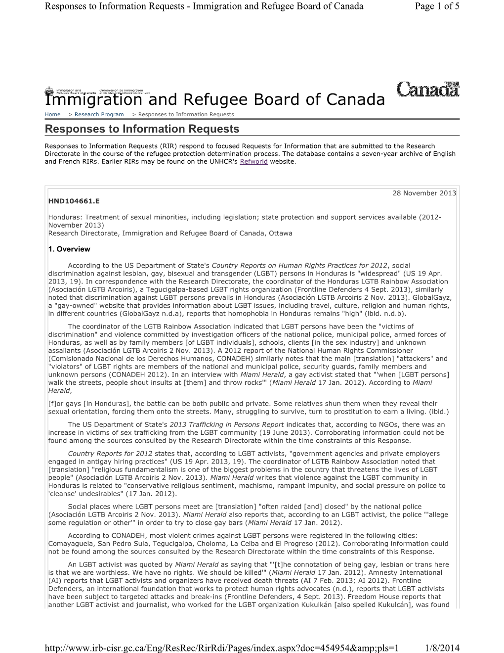 State Protection and Support Services Available (2012- November 2013) Research Directorate, Immigration and Refugee Board of Canada, Ottawa