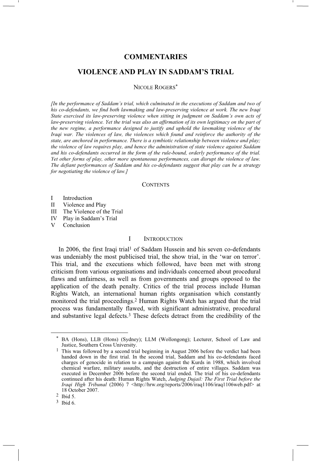 Commentaries Violence and Play in Saddam's Trial