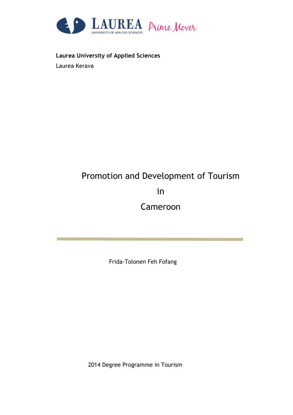 Promotion and Development of Tourism in Cameroon