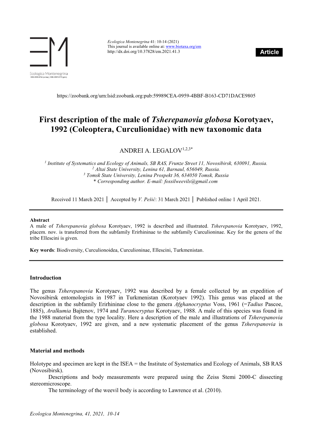 Coleoptera, Curculionidae) with New Taxonomic Data