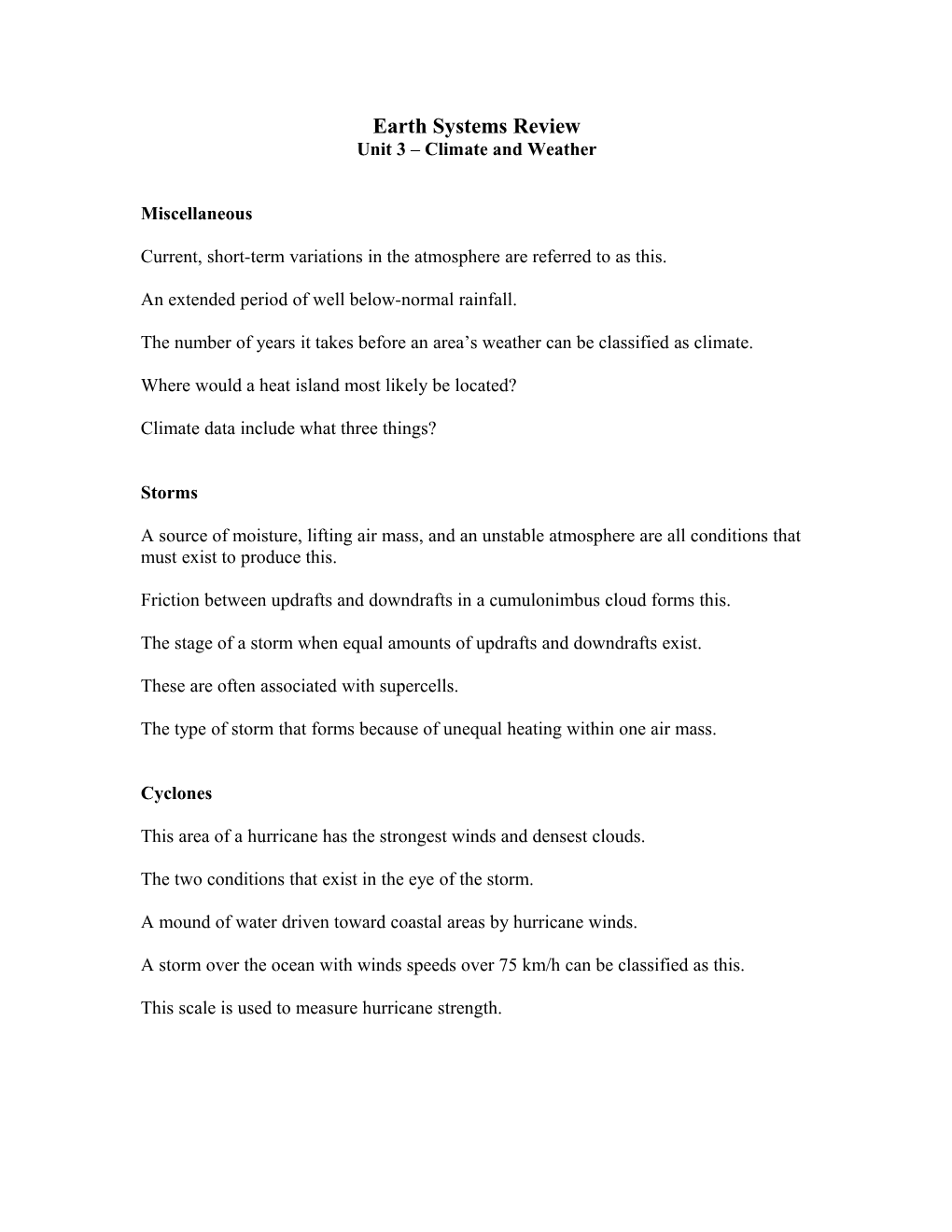 Unit 3 Climate and Weather