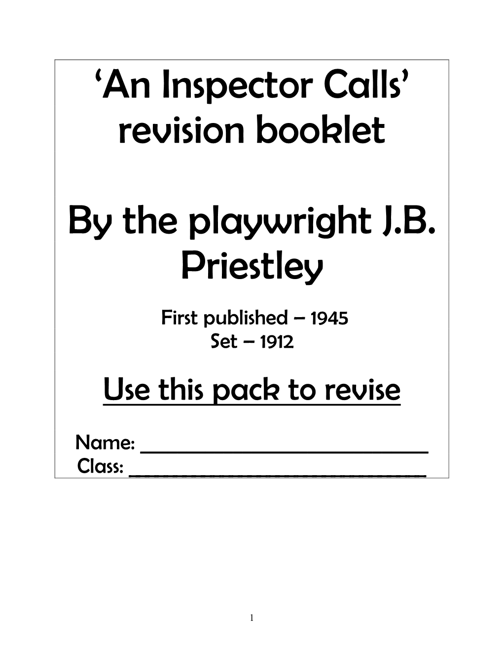 An Inspector Calls’ Revision Booklet