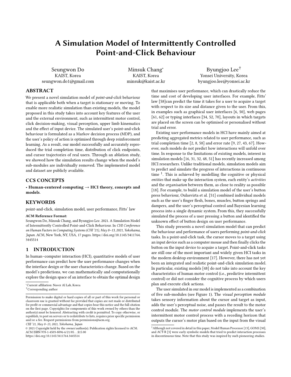 A Simulation Model of Intermittently Controlled Point-And-Click Behaviour