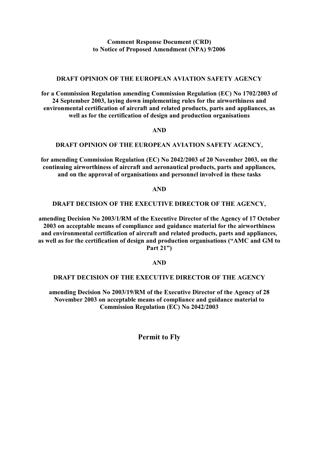 Permit to Fly CRD to NPA 09/2006