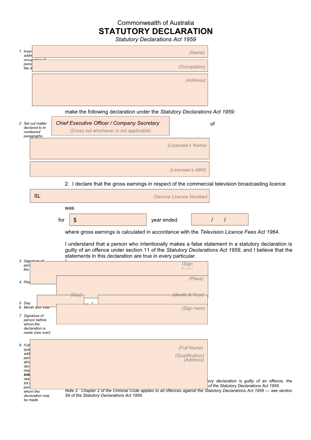 Statutory Declaration - Radio