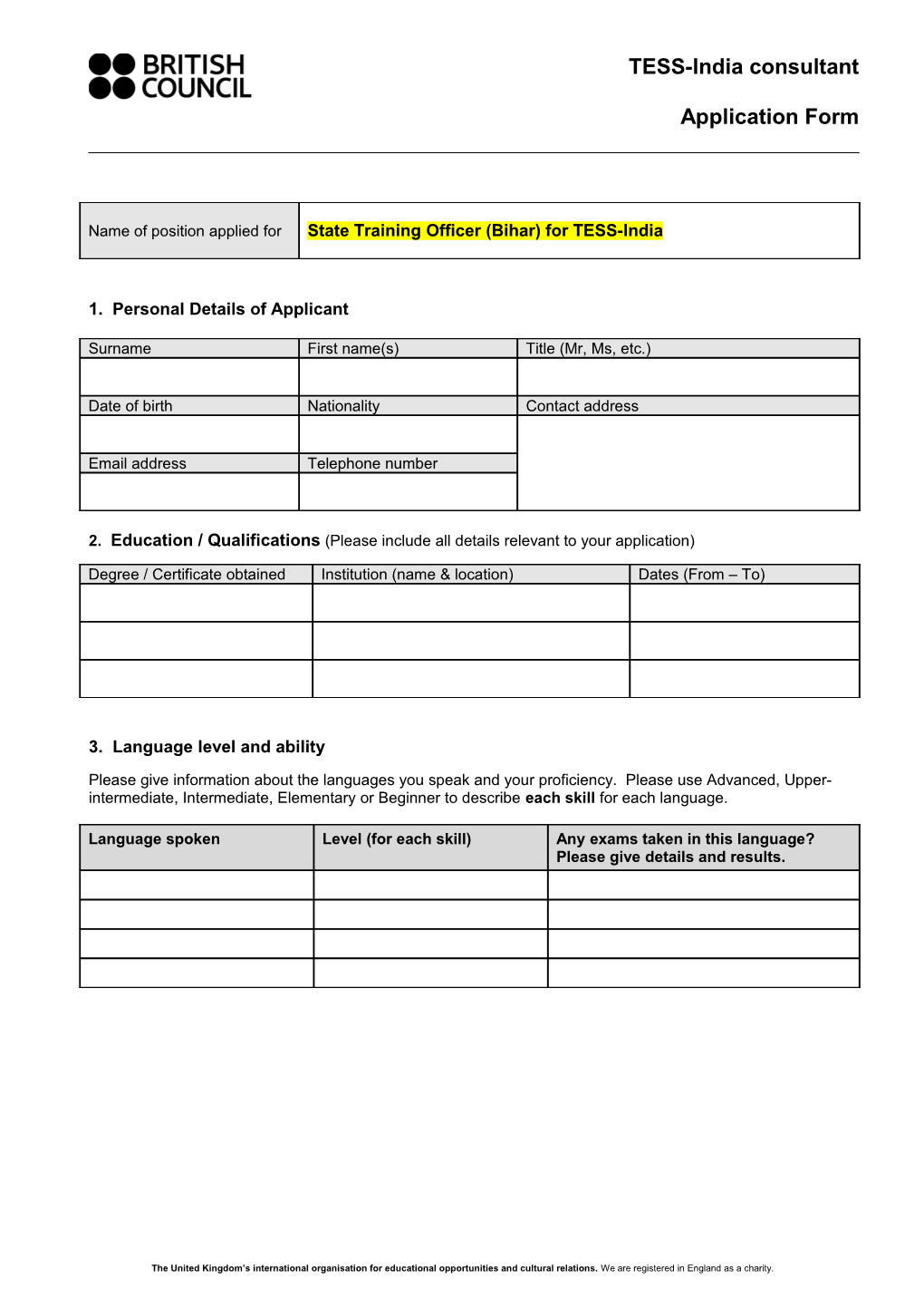 Teacher Trainer Application Form