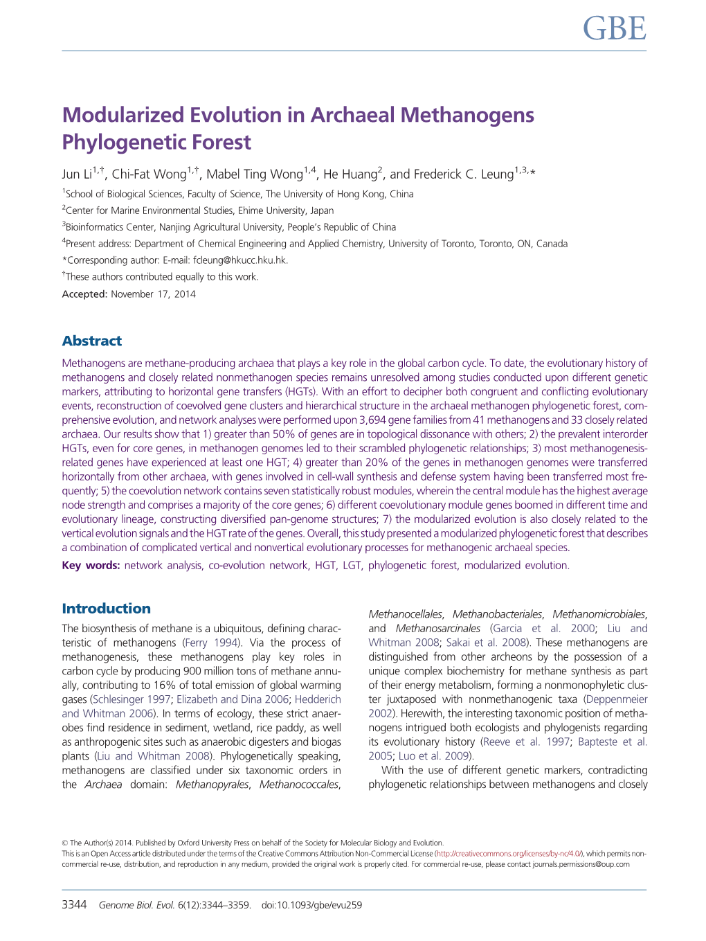 Modularized Evolution in Archaeal Methanogens Phylogenetic Forest