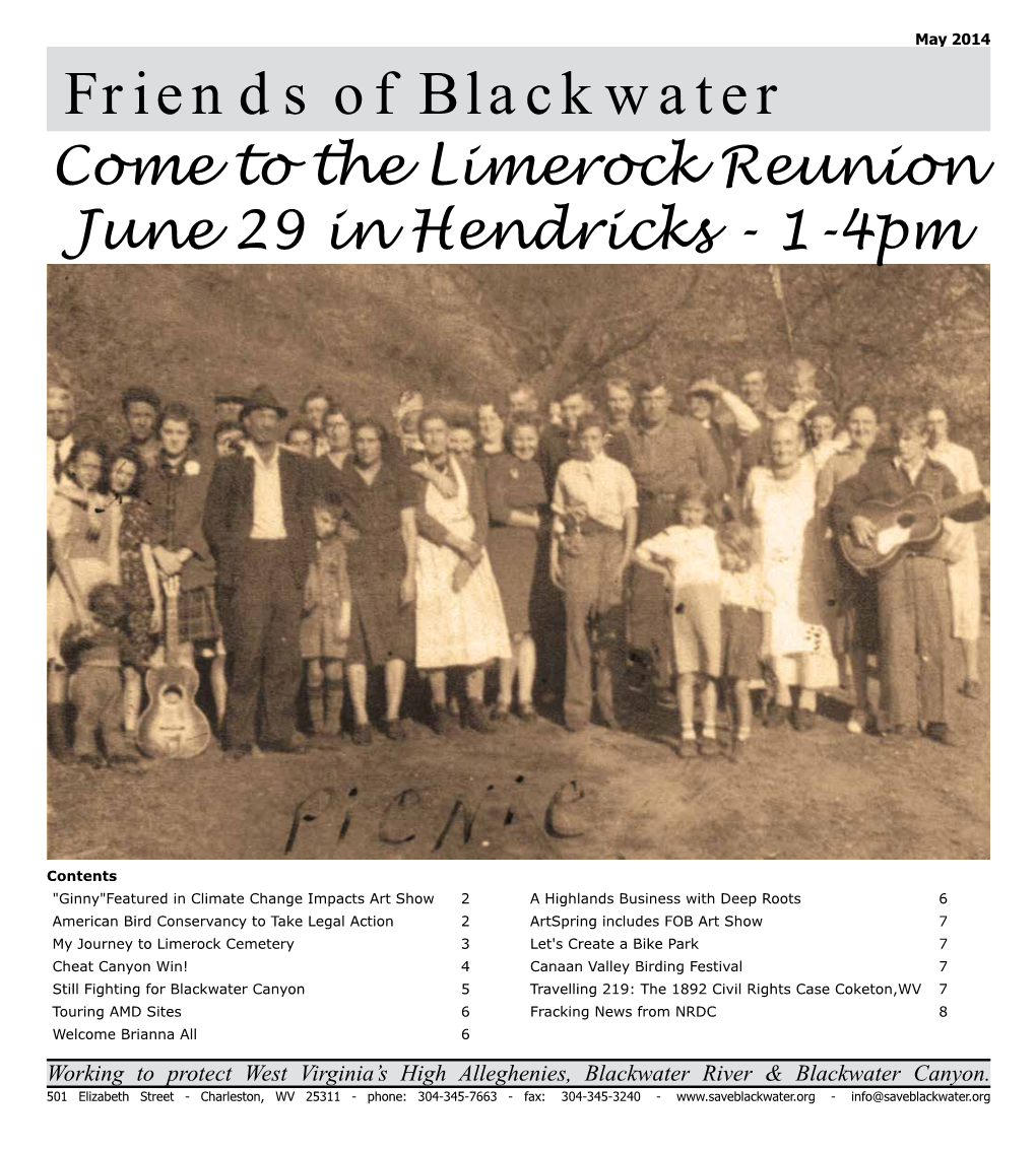 Friends of Blackwater Come to the Limerock Reunion June 29 in Hendricks - 1-4Pm