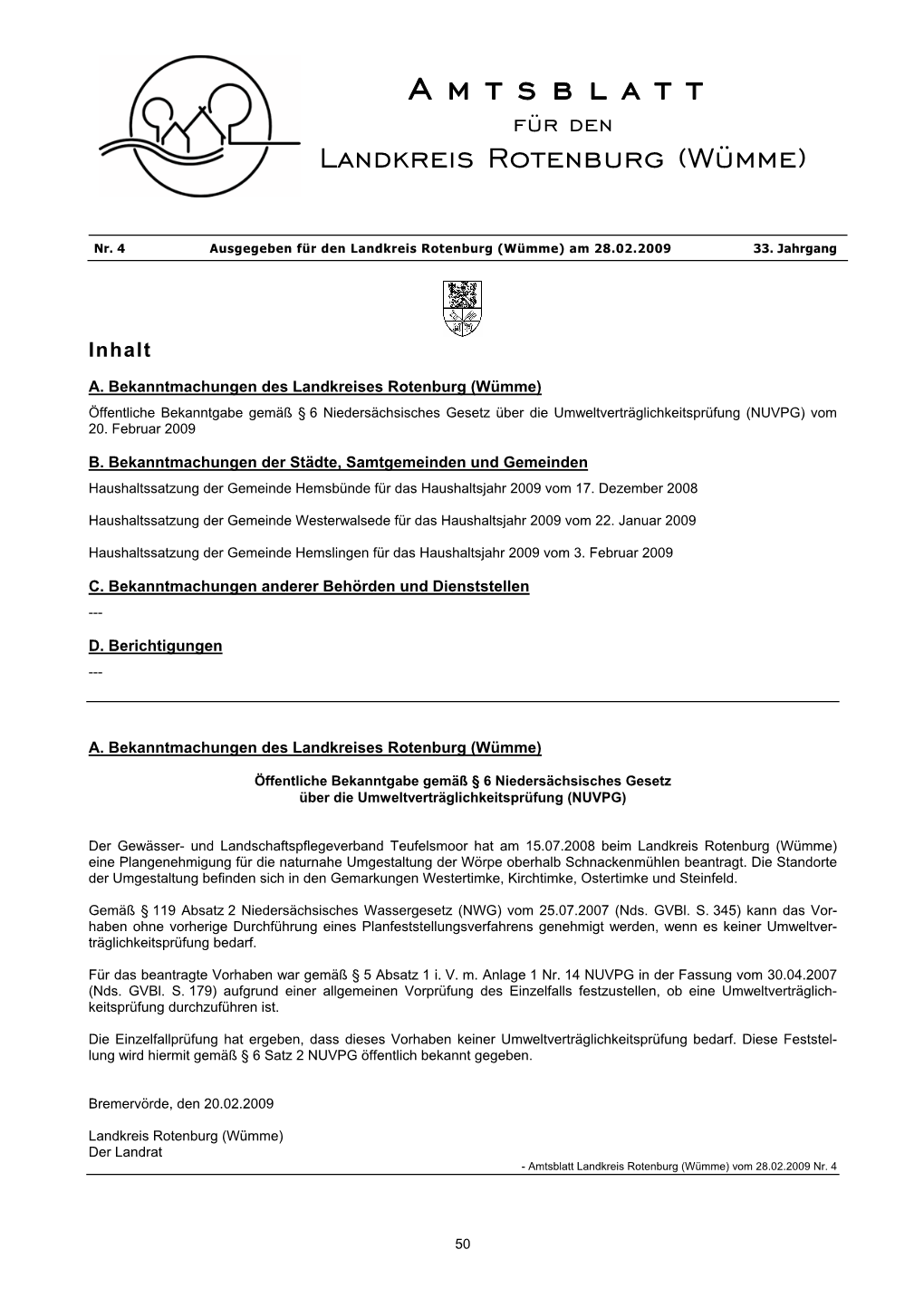 Amtsblatt Für Den Landkreis Rotenburg (Wümme)