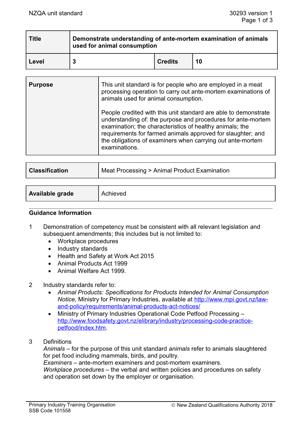 30293 Demonstrate Understanding of Ante-Mortem Examination of Animals Used for Animal