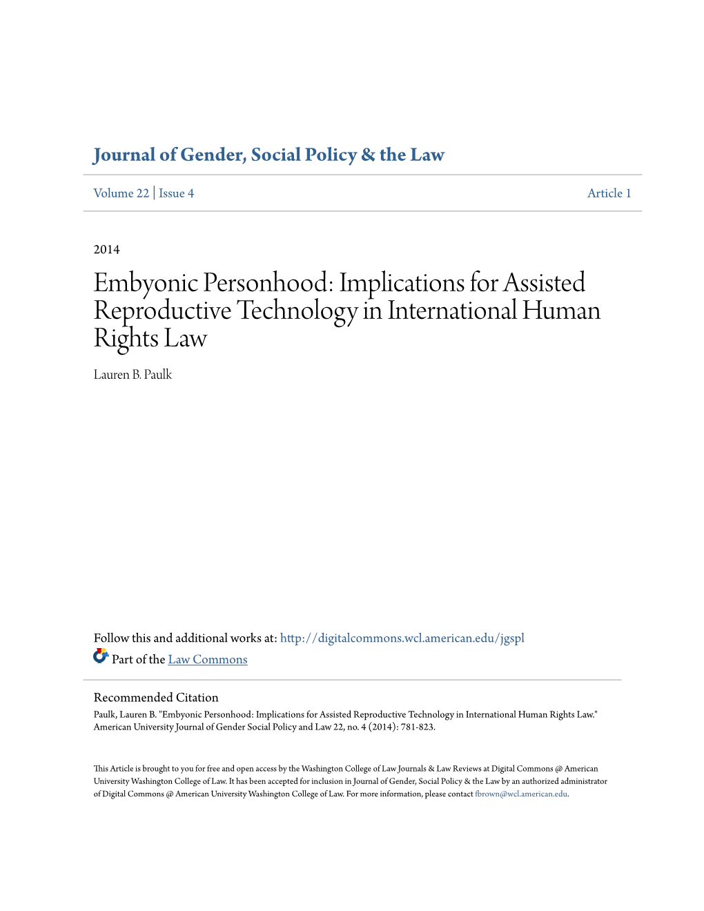 Implications for Assisted Reproductive Technology in International Human Rights Law Lauren B