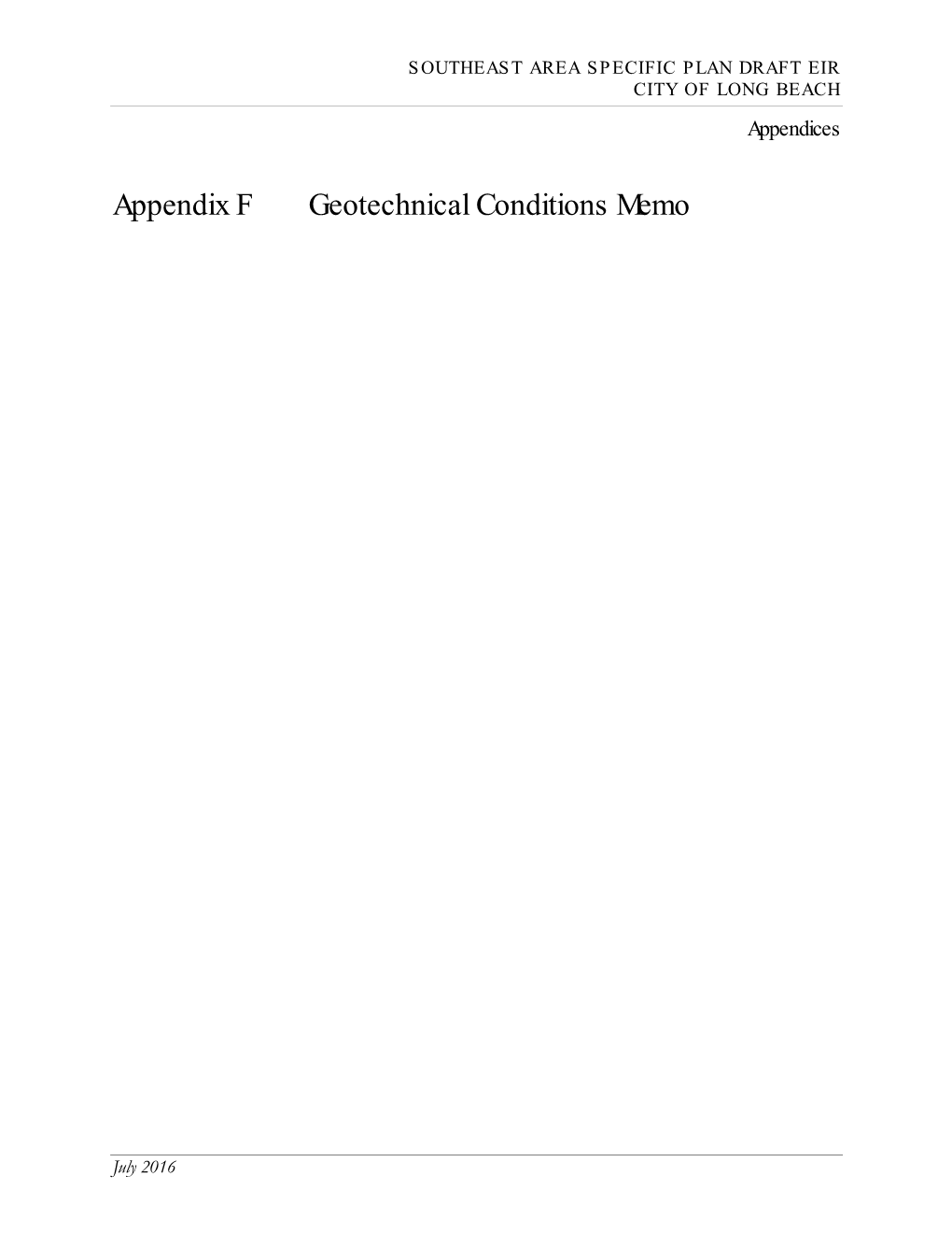 Appendix F Geotechnical Conditions Memo