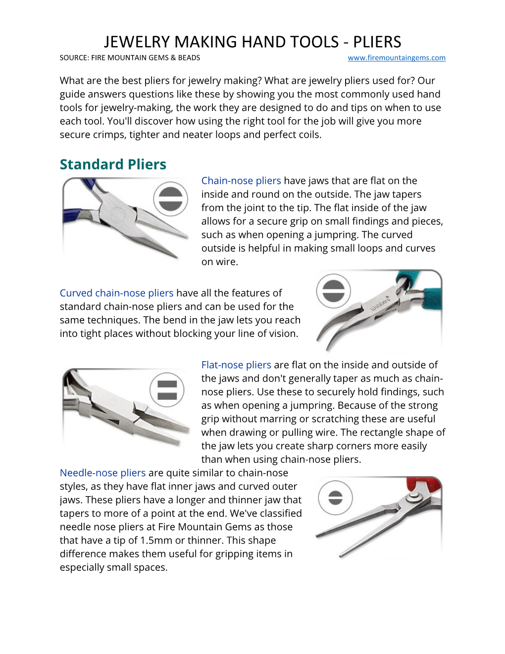 Jewelry Making Hand Tools - Pliers Source: Fire Mountain Gems & Beads