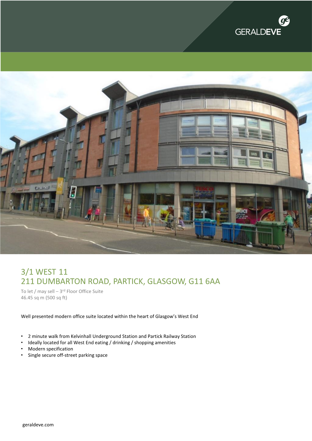 3/1 WEST 11 211 DUMBARTON ROAD, PARTICK, GLASGOW, G11 6AA to Let / May Sell – 3Rd Floor Office Suite 46.45 Sq M (500 Sq Ft)