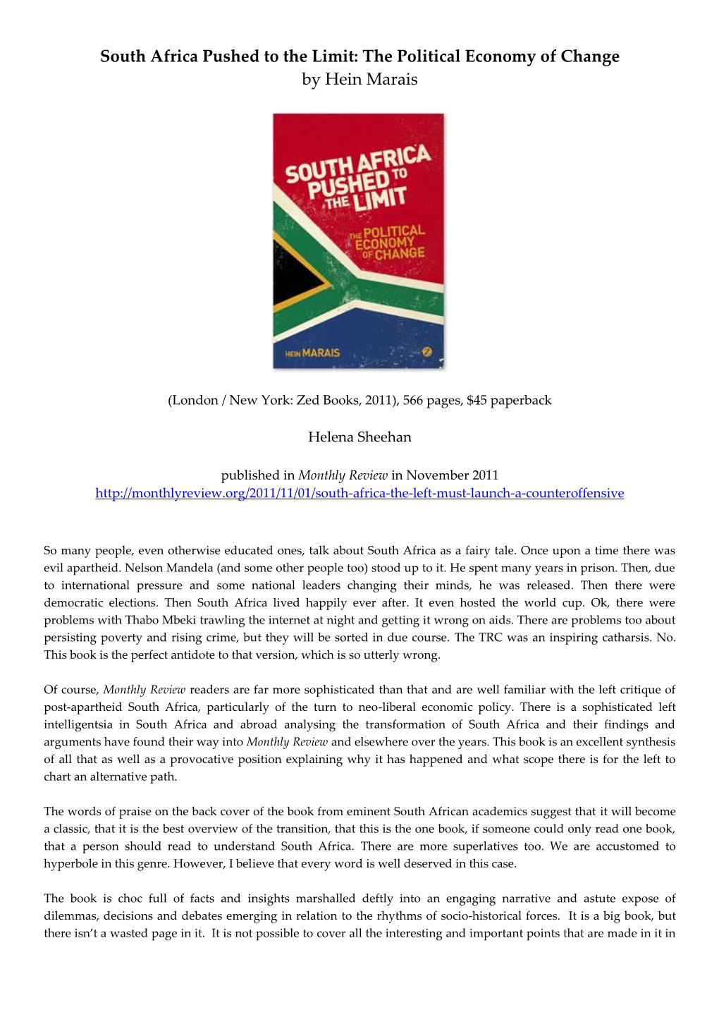 South Africa Pushed to the Limit: the Political Economy of Change by Hein Marais