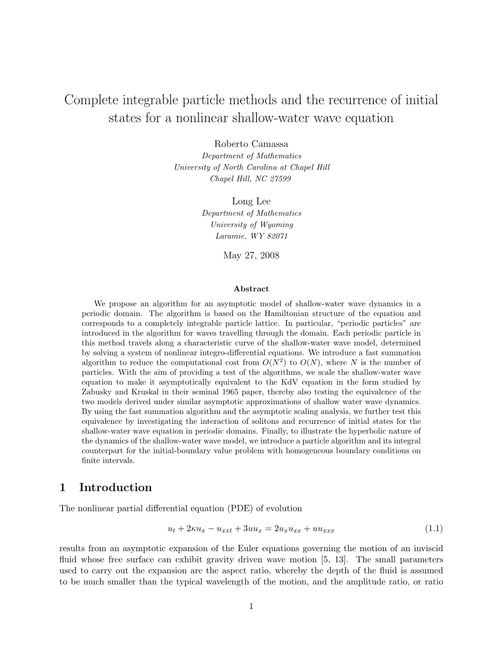 Complete Integrable Particle Methods and the Recurrence of Initial States for a Nonlinear Shallow-Water Wave Equation