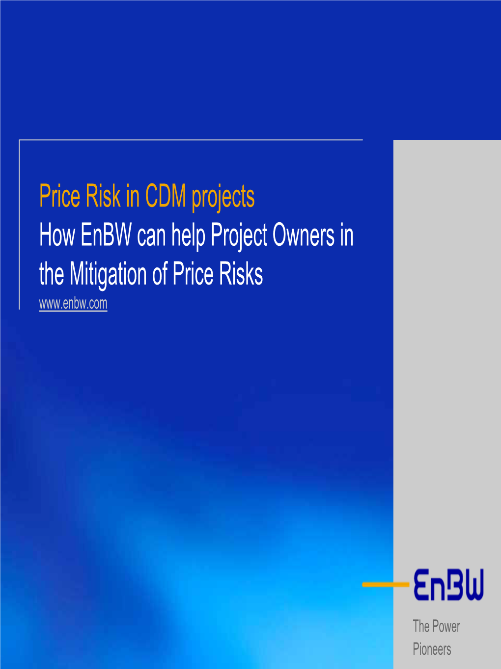 Price Risk in CDM Projects How Enbw Can Help Project Owners in the Mitigation of Price Risks