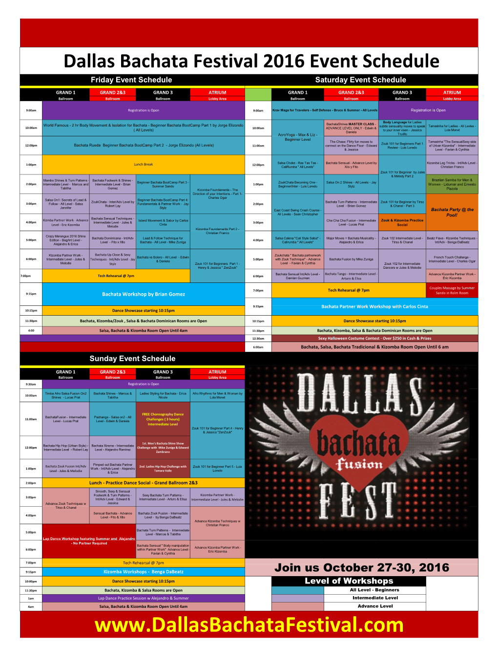 Dallas Bachata Festival 2016 Event Schedule Friday Event Schedule Saturday Event Schedule