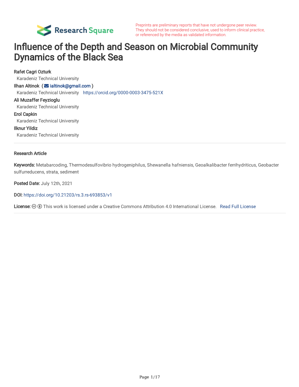 Influence of the Depth and Season on Microbial Community Dynamics Of